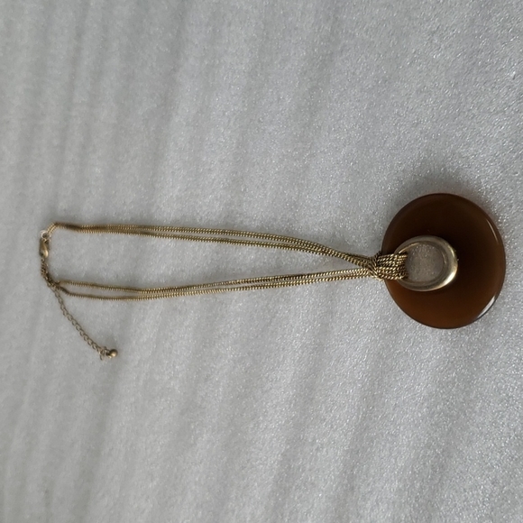 Lia Sophia Necklace Antique Gold chain with Brown Resin pendent - Picture 3 of 4